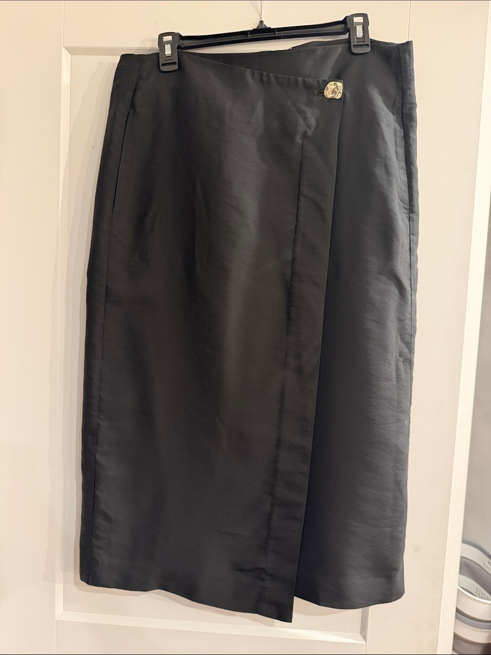 Vince Black Wrap Midi Skirt with Gold Button